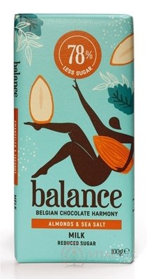 BALANCE MLIEČNA ČOKOLÁDA MANDLE A MORSKÁ SOĽ belgická, so sladidlom zo stévie 1x100 g