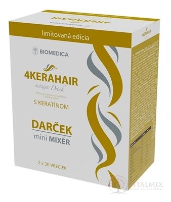 BIOMEDICA 4KERAHAIR Kolagen drink + Darček s keratínom 2x30 ks (60 ks) + darček mini mixér, 1x1 set
