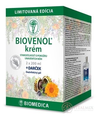 BIOMEDICA BIOVENOL krém + darček 2x200 ml + darček BIOMEDICA Dezinfekčný gél 1x100 ml, 1x1 set