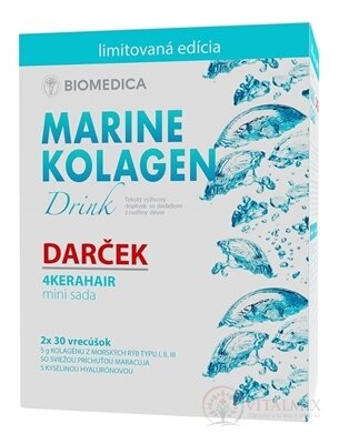 BIOMEDICA Marine kolagen drink + Darček vrecúška 2x30 ks (60 ks) + darček mini sada 4Kerahair, 1x1 set