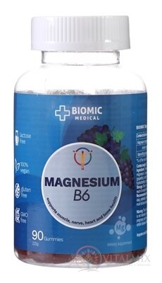 BIOMIC Magnézium + vitamín B6 gummies, hroznová príchuť 1x90 ks