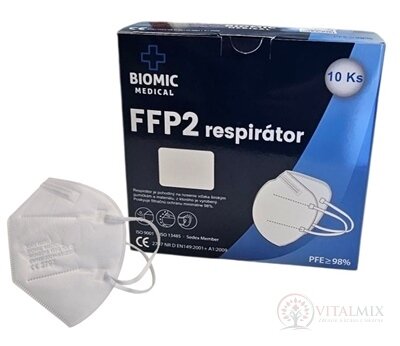 BIOMIC Respirátor FFP2 NR D bez ventilu, jednorazový, biely 1x10 ks