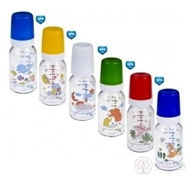 Canpol Babies Fľaša Dekor 120ml sklo, silikónový cumlík okrúhly 3m+, 1x1 set