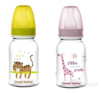Canpol Babies Fľaša tvarovaná 125 ml plast, farebný motív, silikónový cumlík, 1x1 set