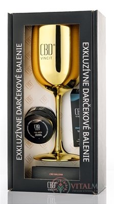 CBD VINCIT EXKLUZÍVNE DARČEKOVÉ BALENIE balzam 60 mg 1x6 ml + krém 300 mg 1x30 ml + kvapky 10% 1x10 ml + pohár, 1x1 set