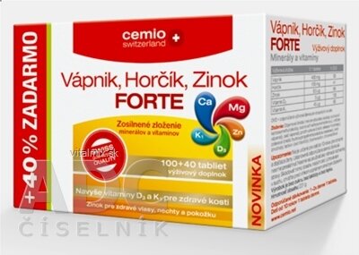 Cemio Vápnik, Horčík, Zinok Forte tbl 100+40 (+40% zadarmo)(140 ks)