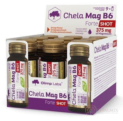Chela-Mag B6 Forte shot ampuly, pomarančová príchuť 9x25 ml