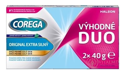 COREGA ORIGINAL EXTRA SILNÝ DUOPACK fixačný krém na zubné náhrady, jemne mätová príchuť 2x40 g