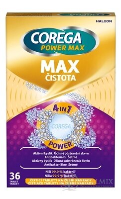 COREGA POWER MAX MAX ČISTOTA antibakteriálne čistiace tablety 1x36 ks