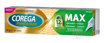 COREGA POWER MAX UPEVNENIE + SVIEŽOSŤ fixačný krém na zubné náhrady, príchuť mäta 1x40 g