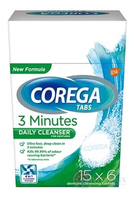 COREGA TABS 3 Minutes DAILY CLEANSER antibakteriálne čistiace tablety 15x6 ks (90 ks)