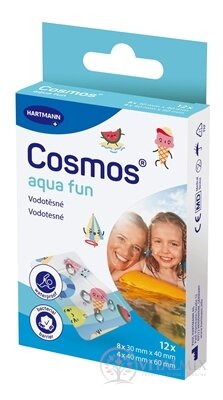 Cosmos Aqua Fun vodotesná priehľadná náplasť na rany, 2 veľkosti (inov.2025) 1x12 ks