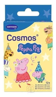 Cosmos Peppa Pig vodeodolná detská náplasť na rany, 3 veľkosti, 1x12 ks