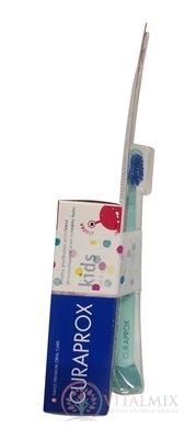 CURAPROX Kids 2+ + Baby detská zubná pasta, príchuť jahoda 10 ml + detská zubná kefka 1x1 set