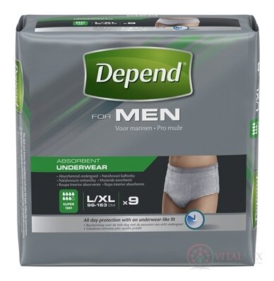 DEPEND SUPER L/XL pre mužov naťahovacie nohavičky 1x9 ks