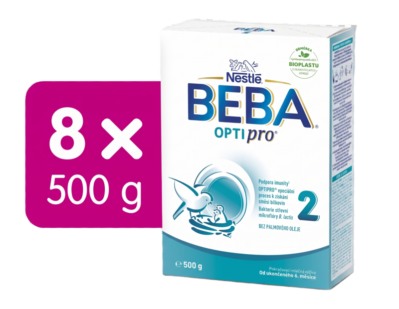 BEBA OPTIPRO® 2 následné dojčenské mlieko, 500 g, 8ks