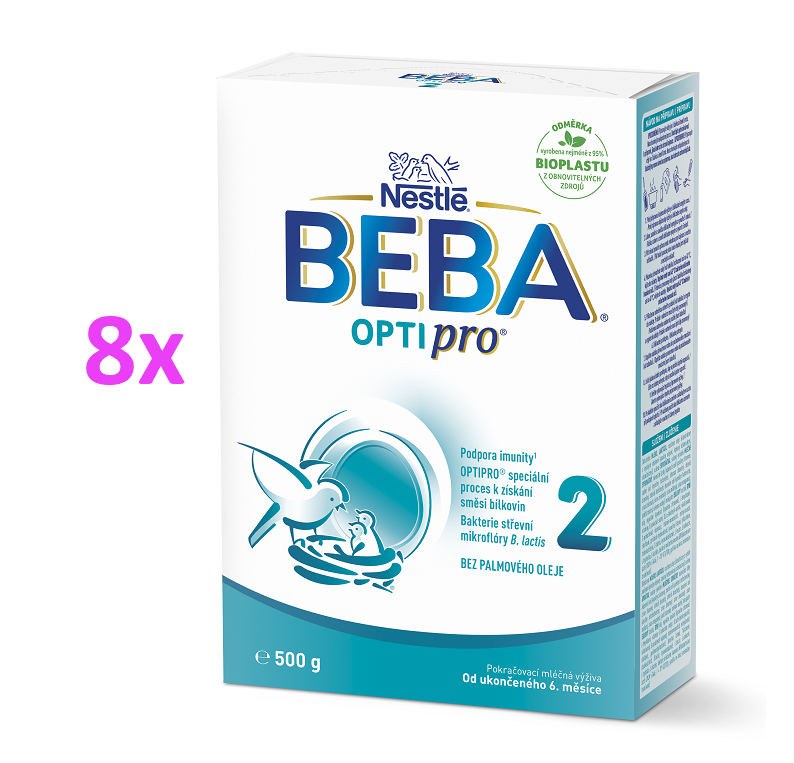 BEBA OPTIPRO® 2 následné dojčenské mlieko, 500 g, 8ks