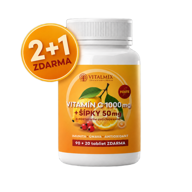 VITALMIX VITAMÍN C 1000mg+ŠÍPKY 50mg FORTE 90+20tbl AKCIA 2+1 ZDARMA