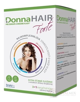 DonnaHAIR Forte 4 mesačná kúra cps 90 (3 mesačná kúra) + zadarmo cps 30 (1 mesačná kúra), 1x1 set