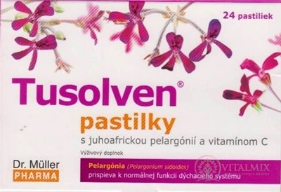 Dr. Müller TUSOLVEN pastilky s juhoafrickou pelargóniou a vitamínom C, 1x24 ks