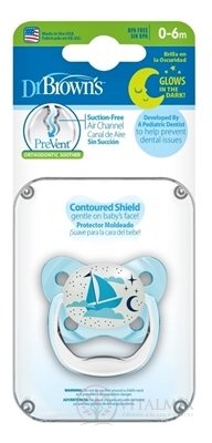 Dr.BROWN´S CUMLÍK PreVent ORTODONT SVIETIACI 0-6M, modrý, 1x1 ks