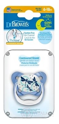 Dr.BROWN´S CUMLÍK PreVent ORTODONT SVIETIACI 6-18M, modrý, 1x1 ks