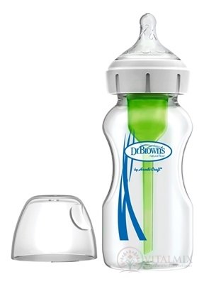 Dr.BROWN´S DOJČENSKÁ FĽAŠA OPTIONS+ 270 ml Wide-neck, 0M+, anti-colic, sklenená, biela (so silikónovým cumľom level-1) 1x1 ks