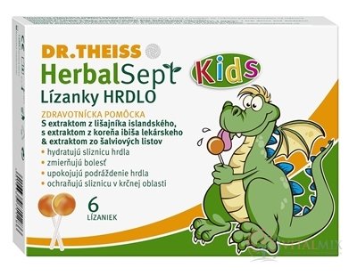 Dr.Theiss HerbalSept Kids HRDLO Lízanky 1x6 ks
