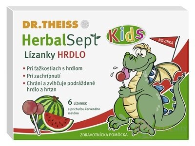 Dr.Theiss HerbalSept Kids HRDLO Lízanky s príchuťou červeného melóna 1x6 ks
