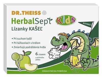 Dr.Theiss HerbalSept Kids KAŠEĽ Lízanky, s príchuťou jablka 1x6 ks