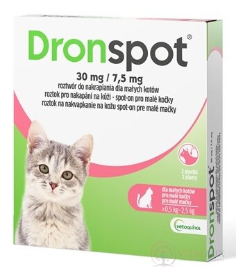 Dronspot 30 mg/7,5 mg spot-on (2 pipety) pre malé mačky (≥0,5 - 2,5 kg) 2x0,35 ml