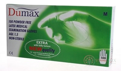 DUMAX RUKAVICE latexové  vyšetrovacie nesterilné bez púdru, veľkosť M; 1x100 ks