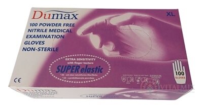 DUMAX RUKAVICE nitrilové vyšetrovacie nesterilné bez púdru, veľkosť XL, modré, 1x100 ks