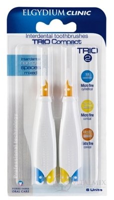 ELGYDIUM CLINIC Trio COMPACT - TRIO 2 medzizubné kefky v držiaku (2x modré 1,9 mm+2x žlté 2,5-2,2 mm+2x oranžové 3,5-2,7 mm) 6 ks, 1x1 set