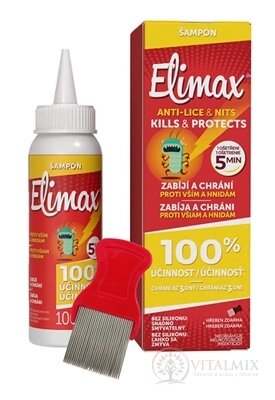 ELIMAX ŠAMPÓN PROTI VŠIAM A HNIDÁM s hrebeňom, (inov.2024) 1x100 ml