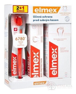 ELMEX CARIES PROTECTION SYSTÉM PROTI ZUBNÉMU KAZU zubná kefka 1 ks + zubná pasta 75 ml + ústna voda 400 ml, 1x1 set