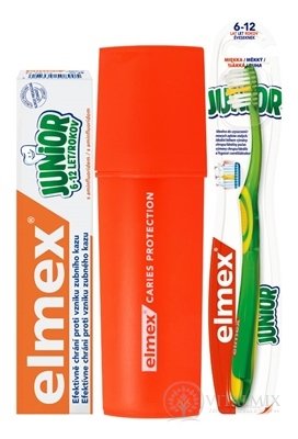 ELMEX JUNIOR SADA S PÚZDROM zubná pasta 75 ml + zubná kefka 1 ks + puzdro zadarmo, 1x1 set