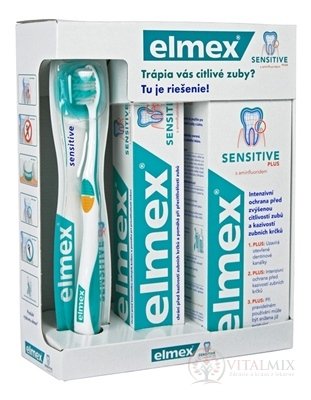 ELMEX SENSITIVE PLUS SYSTÉM NA CITLIVÉ ZUBNÉ KRČKY zubná kefka 1ks + zubná pasta 75 ml + ústna voda 400 ml, 1x1 set