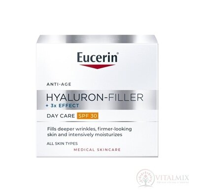 Eucerin HYALURON-FILLER+3xEFFECT Denný krém SPF30 všetky typy pleti, anti-age, dóza 1x50 ml