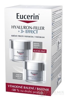 Eucerin HYALURON-FILLER+3xEFFECT DUO proti vráskam, suchá pleť, denný krém SPF15, 50 ml + nočný krém 50 ml (zľava na 2.produkt) 1x1 set