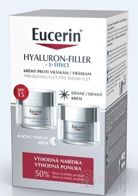 Eucerin HYALURON-FILLER+3xEFFECT SPF15 DUO denný krém 50 ml + nočný krém 50 ml (zľava na 2.produkt) 1x1 set