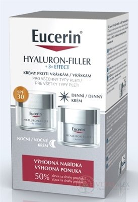 Eucerin HYALURON-FILLER+3xEFFECT SPF30 DUO denný krém 50 ml + nočný krém 50 ml (zľava na 2.produkt) 1x1 set