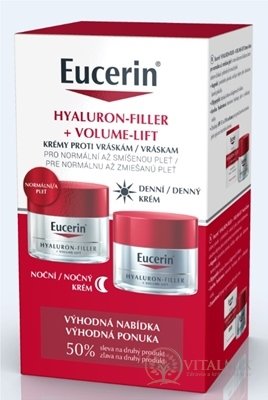 Eucerin HYALURON-FILLER+VOLUME-LIFT DUO normálna pleť, denný krém 50 ml + nočný krém 50 ml (zľava na 2.produkt) 1x1 set