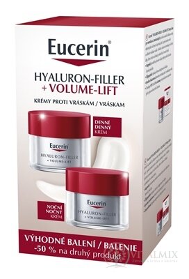 Eucerin HYALURON-FIL.+VOLUME-LIFT DUO proti vráskam, denný krém 50 ml + nočný krém 50 ml (zľava na 2.produkt) 1x1 set
