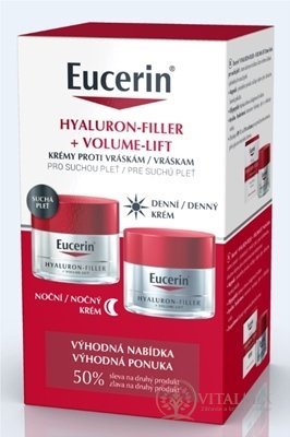 Eucerin HYALURON-FILLER+VOLUME-LIFT DUO suchá pleť, denný krém 50 ml + nočný krém 50 ml (zľava na 2.produkt) 1x1 set
