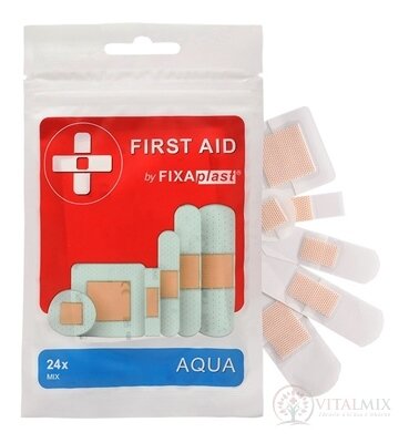 FIXAplast FIRST AID AQUA náplasť MIX vodeodolná, stripy, rôzne veľkosti a tvary 1x24 ks