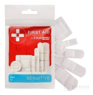 FIXAplast FIRST AID SENSITIVE náplasť MIX textilná, stripy, rôzne veľkosti a tvary 1x24 ks