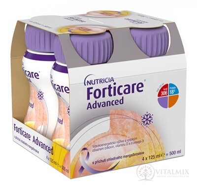 Forticare Advanced s príchuťou chladivého manga/broskyne 4x125 ml (500 ml)