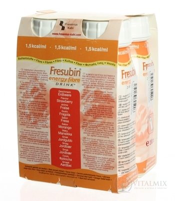 Fresubin Energy fibre DRINK sol, príchuť jahodová, EasyBottle 4x200 ml (800 ml)