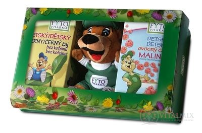 FYTO DETSKÁ darčeková kazeta s hračkou (ovocný čaj Malina 20x2 g + čierny čaj bez kofeínu 20x1,5 g) 1x1 set